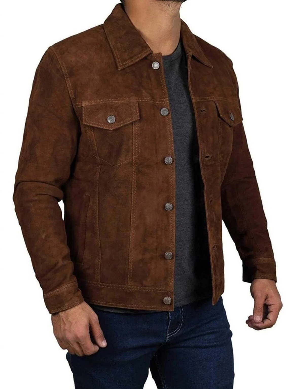 Men Suede Trucker Jacket, Real Suede Leather Scully Western Shirt, Tan Trucker Cowboy Shirt Wholesale