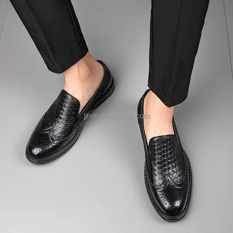 Wholesale Slip On Woven Leather Loafer Men Business Formal Dress Shoes