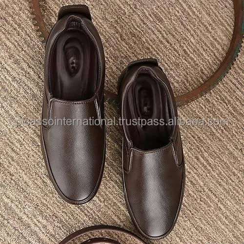 Wholesale Men's Genuine Leather Loafer Shoes Stylish Dark Brown Dress Shoes for Formal Casual Office Party Wear EVA Insole