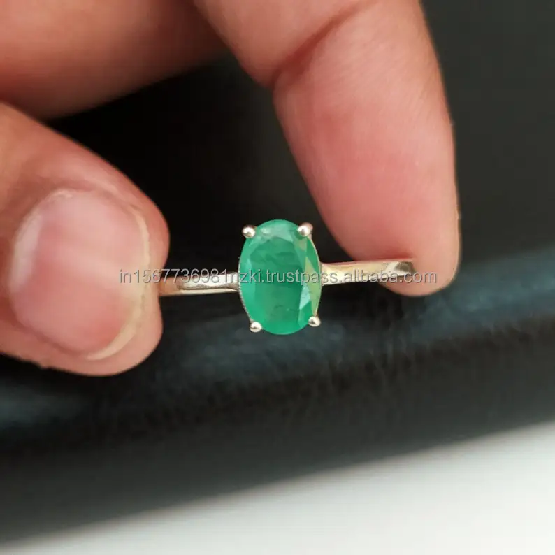 Genuine Emerald Sterling Silver Ring For Women - Customizable Birthstone, Sizes 5-12 - View #2