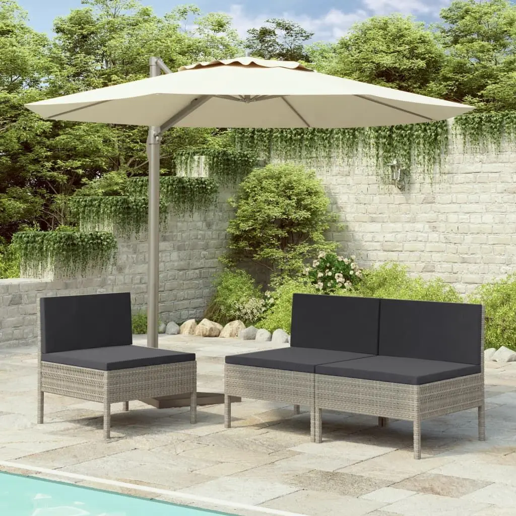 3-Piece Poly Rattan Patio Chairs with Gray Cushions Garden Sofas Set