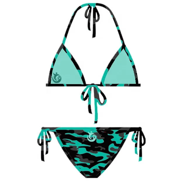 Camo Pattern Green Color High Demand Best Selling Super Quality Micro Triangle Bikini Nude Modals Wearing Mini Bikinis on Beach