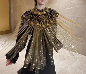 Women's Fashion Gold Ancient Style Tassel Shawl Coat Beaded Top Breathable for Spring/Summer Inspired Southeast Asia Dubai Heavy