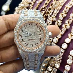 New Arrival Hip Hop Exclusive Fashion Designer Jewelry Trending Men's Stainless Steel Digital Wrist Watch Moissanite 20mm 3BAR