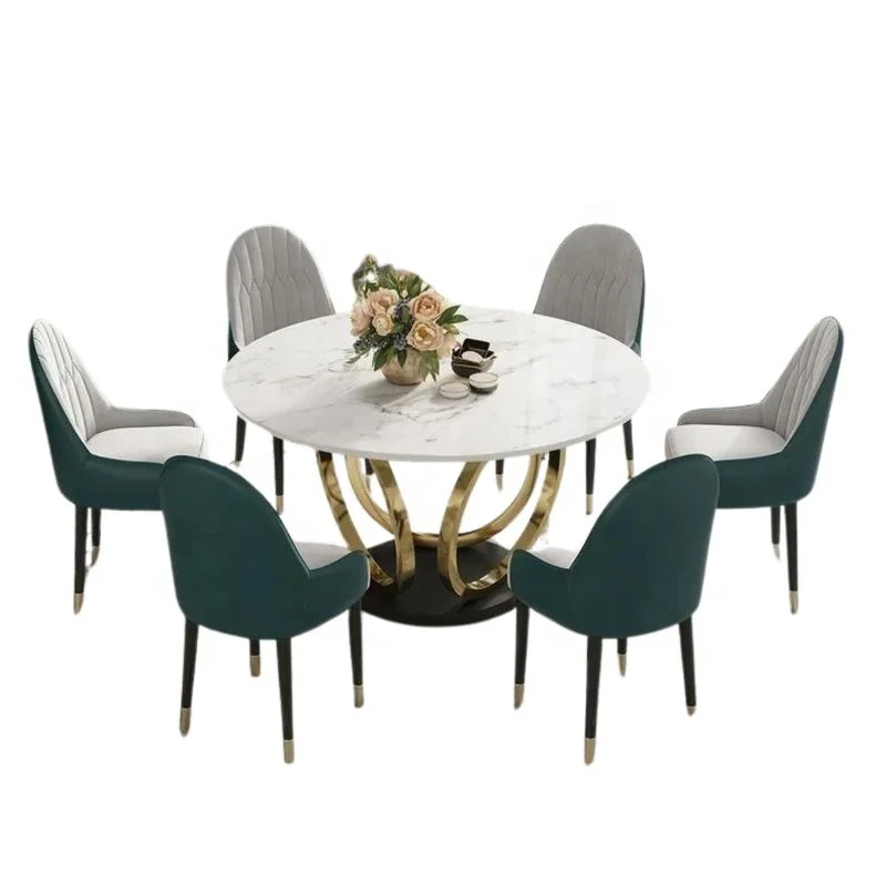 Modern Luxury Round Dining Table with Stainless Steel Legs and Top ...
