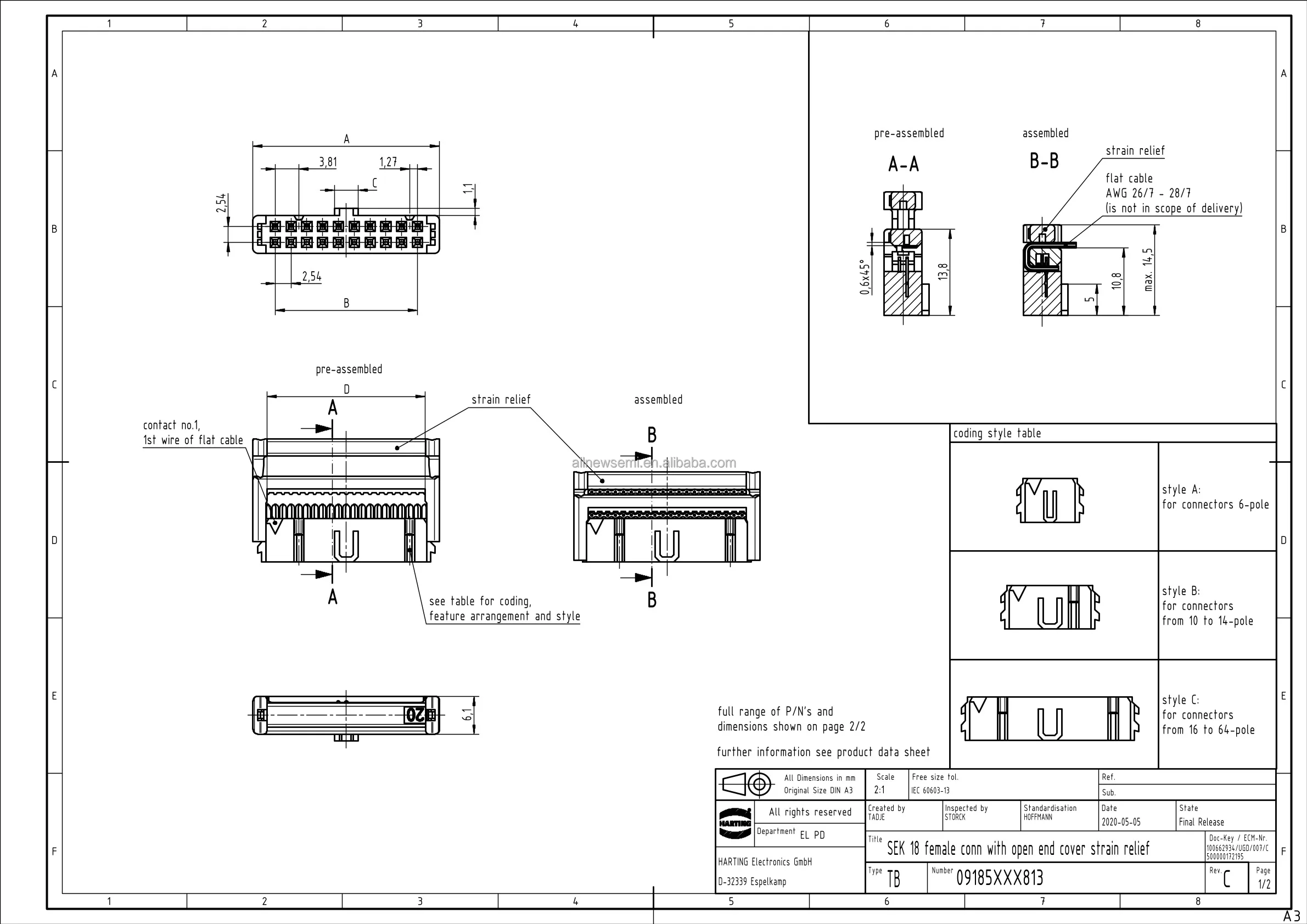 Hot sale Original 9185646813 Connector RCPT 64POS IDC 26-28AWG 64 Position Rectangular Receptacle Connector IDC Gold