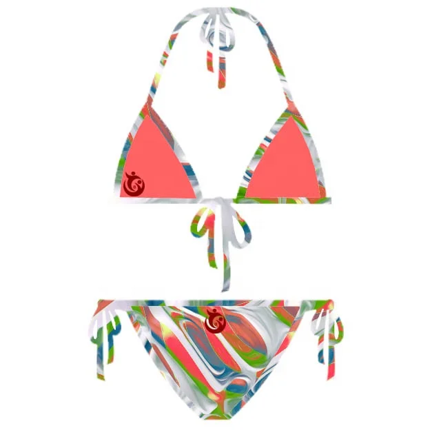 Camo Pattern Green Color High Demand Best Selling Super Quality Micro Triangle Bikini Nude Modals Wearing Mini Bikinis on Beach