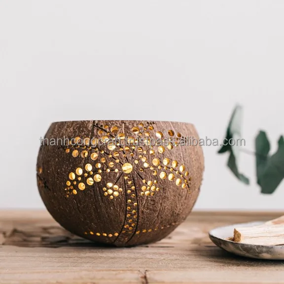 Лидер продаж 2021! Недорогой подсвечник из натуральной скорлупы кокоса ручной работы с индивидуальным дизайном