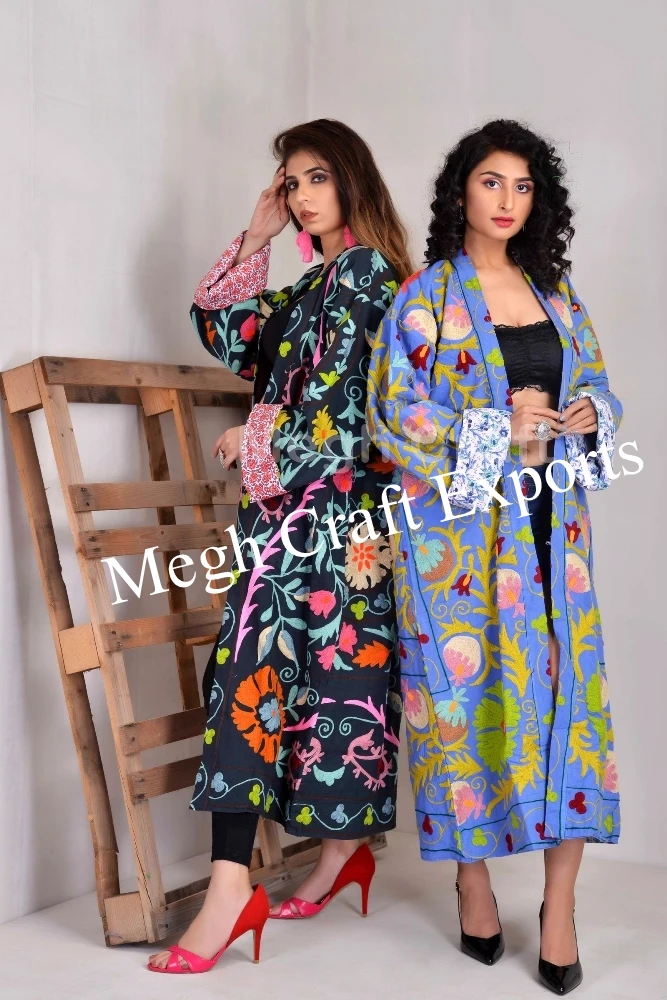 Suzani Embroidered Kimono Coat-Suzani Kimono- Uzbek Suzani Coat