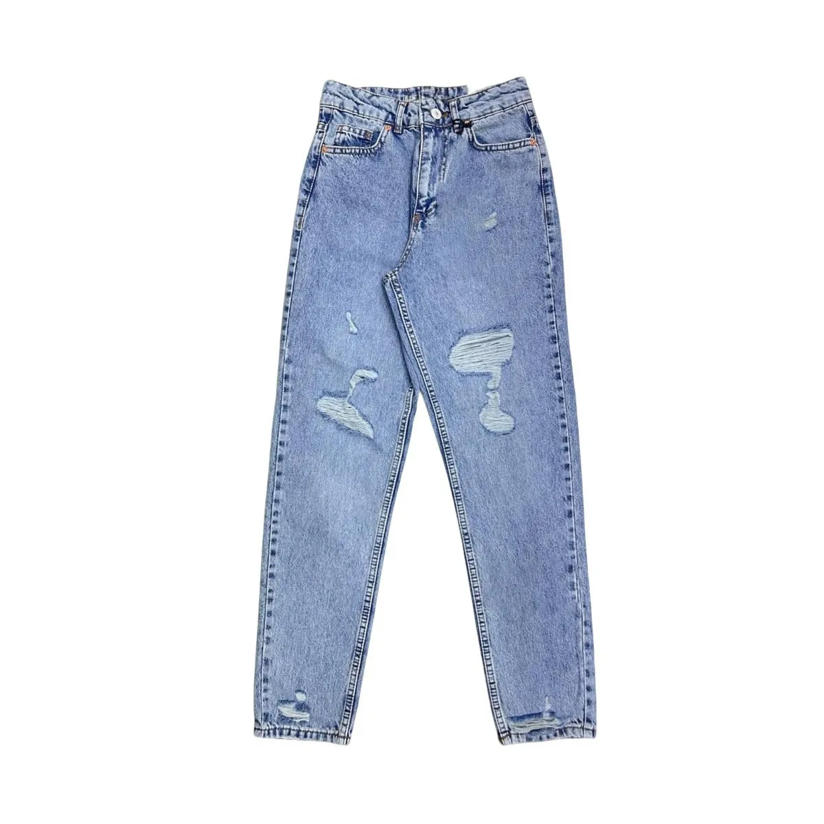 2024 New Style Custom Oversize Bootcut Jeans Pants Jute Washed Straight Fit Waist Hips Blue Denim Trousers Women's Brand Jeans