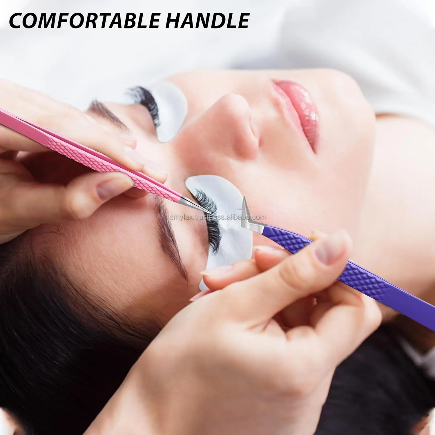 Fiber Tip Lash Tweezers Diamond Grip Eyelash Tweezers,Straight And L