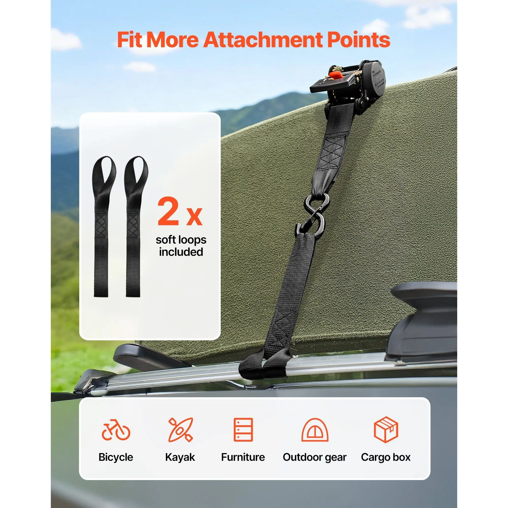 Retractable Ratchet Tie Down Straps (2-Pack) Heavy Duty Auto-Retract