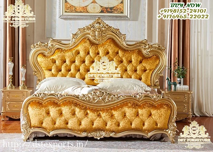 イタリアクラシック高ヘッドボード彫刻チーク材ベッドモダンヴィラ