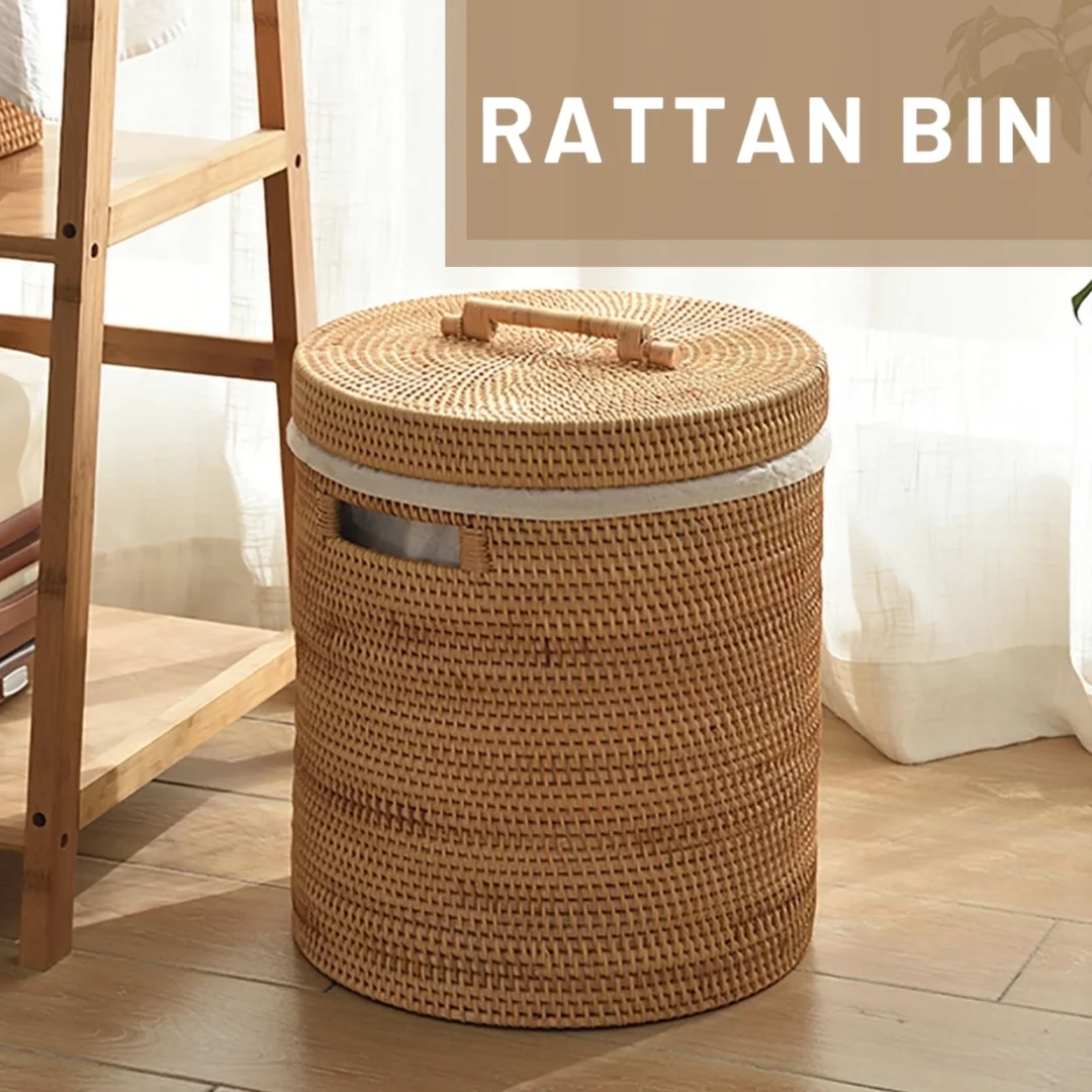 White Rattan Laundry Basket Hampers With Lid Cheapest Price Two