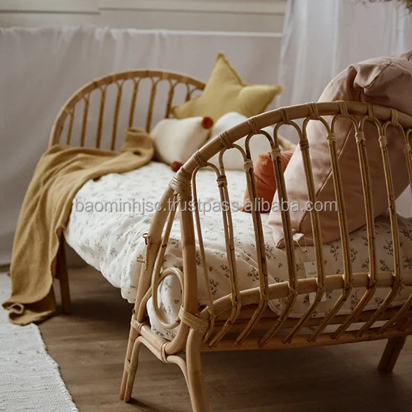 Vintage Rattan Bed,Original Rattan Junior Bed,Rattan Bedroom Furniture