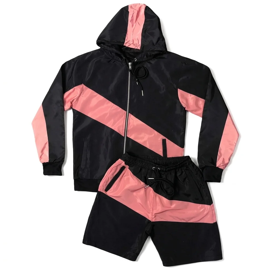 Glory Custom Windbreaker Shorts Set 100% Polyester Zipper Hoodie With Jogging Shorts For Unisex Comfort Wear