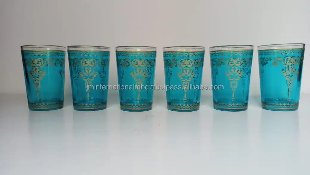 Moroccan Tea Glass Set of 6 Big Gold Shot Glasses Party Shot Glasses With Colorful Print