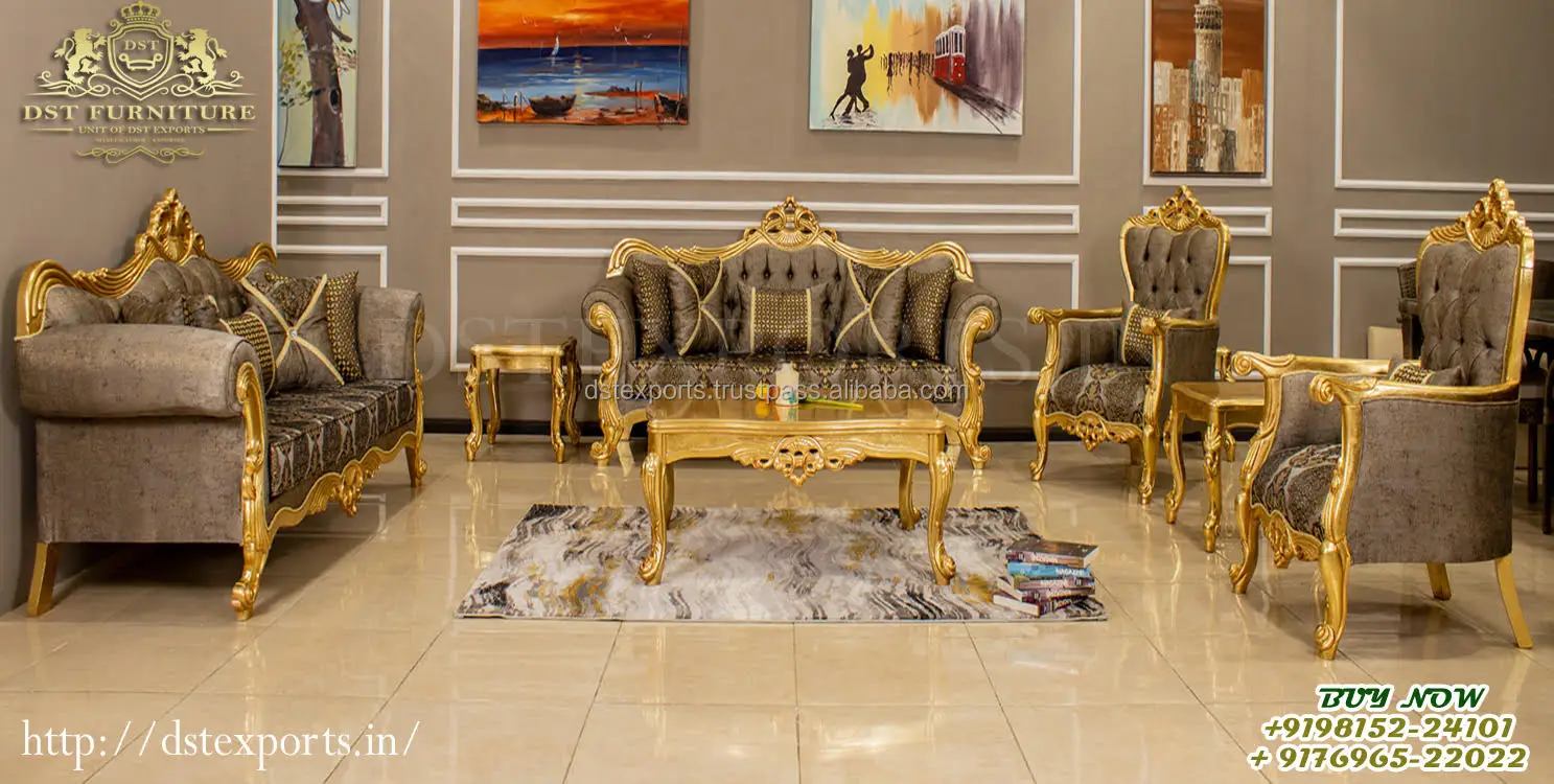 Royal Black Gold Turkish Living Room Furniture Classical Luxury Furniture  for Home Decor Teak Wood Designer Living Room Sofa Set