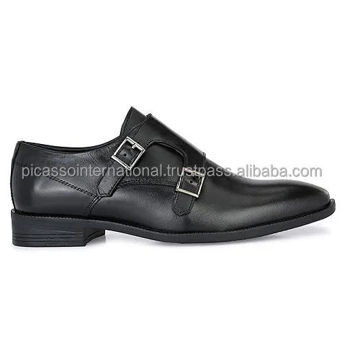 Double Monk Strap Black Antique Italian Leather Formal Casual Office Dress Party Wear Men's Genuine Leather Shoes Supplier