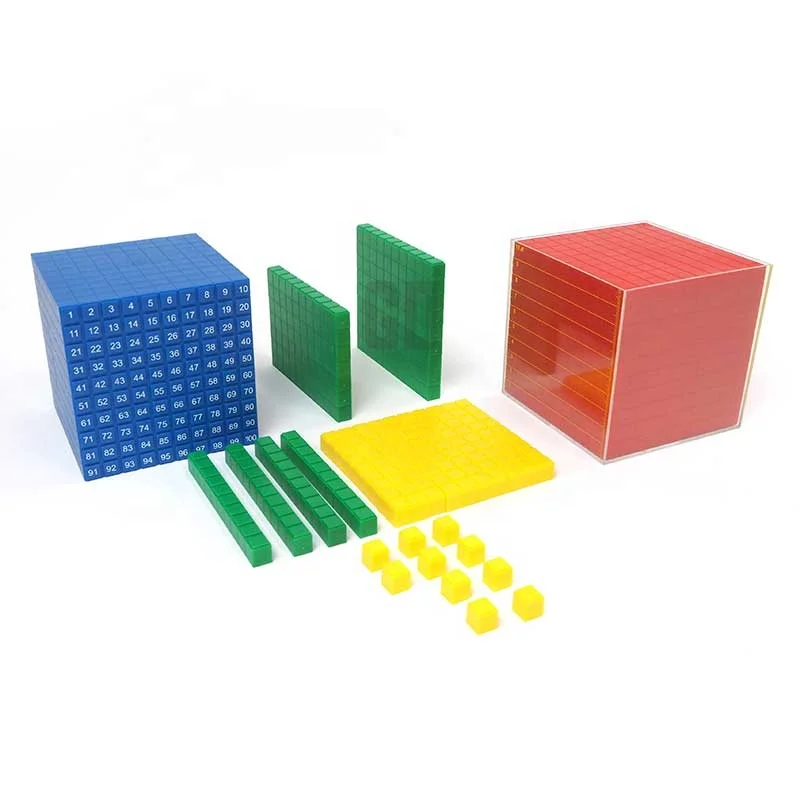 Set of 132 Piece Convex Surface Base Ten Frames, Place Value Blocks, Math Manipulative Plastic Base 10 Blocks Frame with Box
