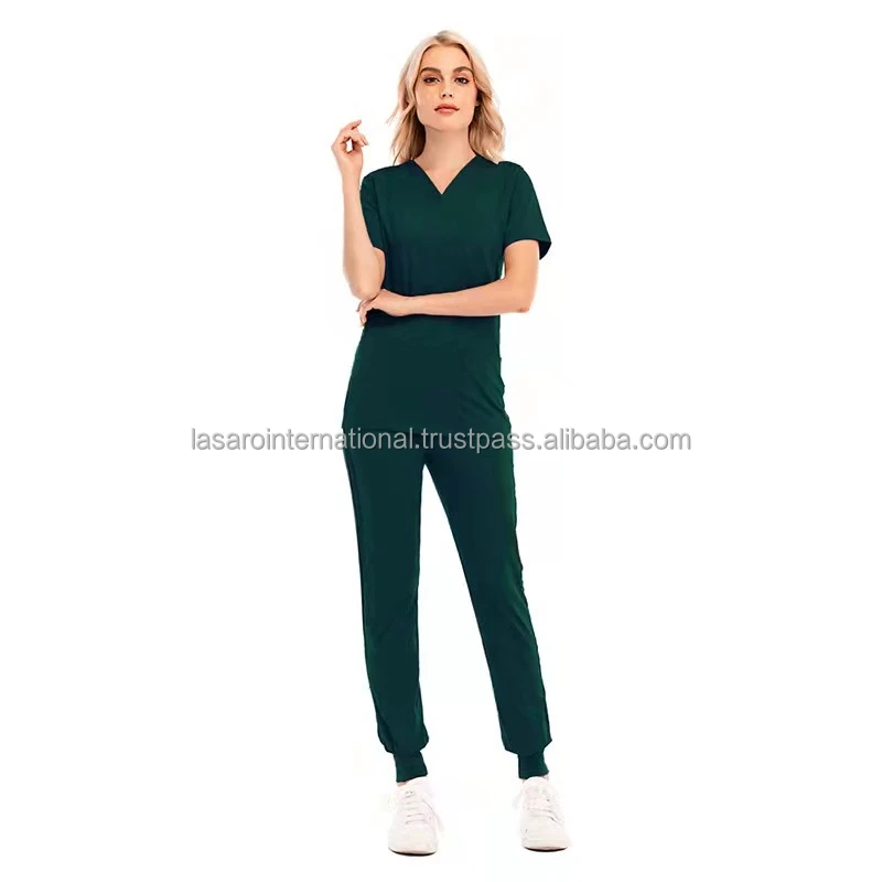 Nursing Uniform Scrubs 4 Way Stretch Spandex Stacked Pants Nurses Scrubs Suit Hospital Uniforms