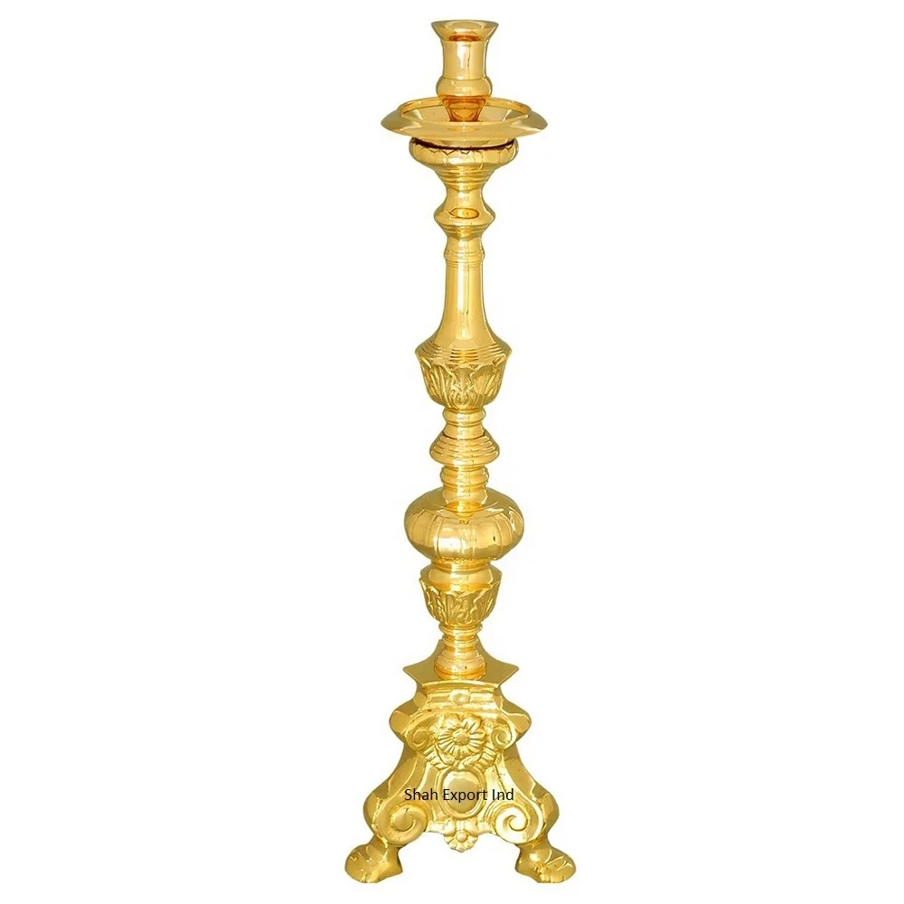 Embossed Tripod Base Church Altar Candlestick From Closed Religious Church Candle Holder Handmade Bulk