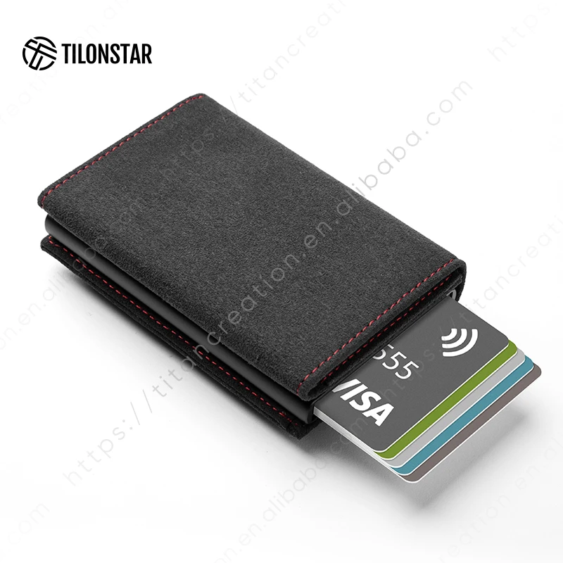 TILONSTAR TVC203a Pop up Wallet Automatic RFID Alcantara Leather Aluminum Card Holder