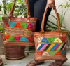 Tan color with multi color embroidery