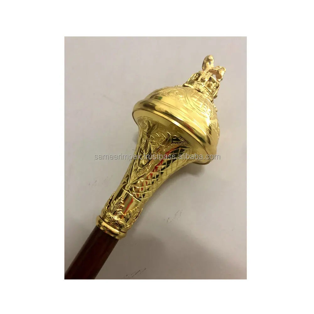 Drum Major Mace Embossed Head Gold Chrome Lion With Crown & Eagle 3