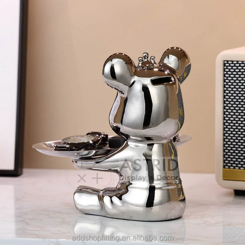 Silver Dish Bowl Statue Storage Watch Jewelry Key Holder