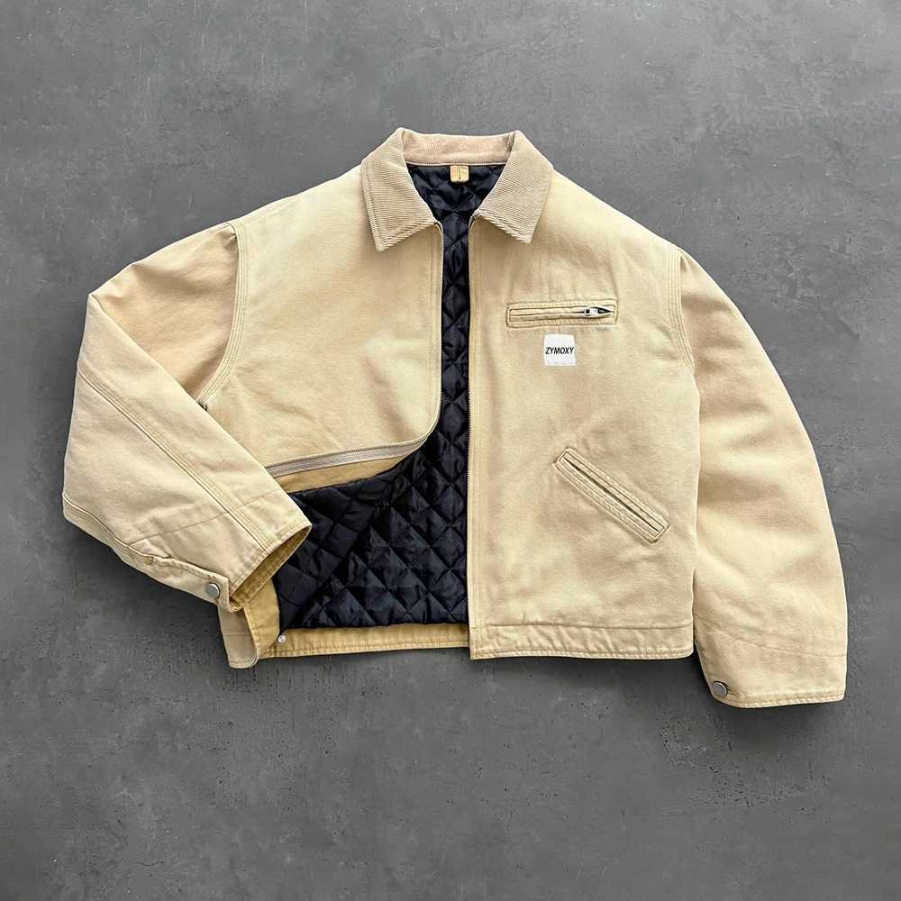 Custom High Quality Heavyweight Wear Winter Zipper Work Wear Jackets Lining 100% Cotton Satin Weave Detroit Workwear Jackets Men