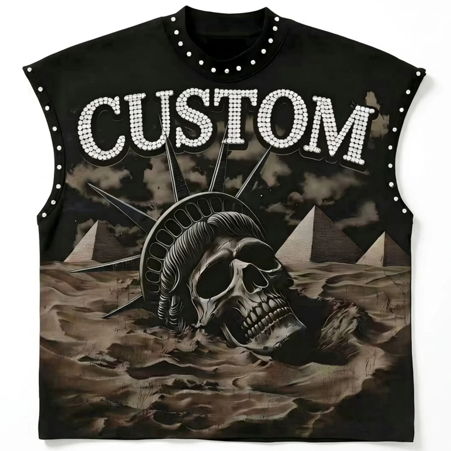 Ibex Custom New Summer Oversized Rhinestone Tank Top 100% Cotton Soft Breathable Graphic Print Sleeveless T Shirt For Men's