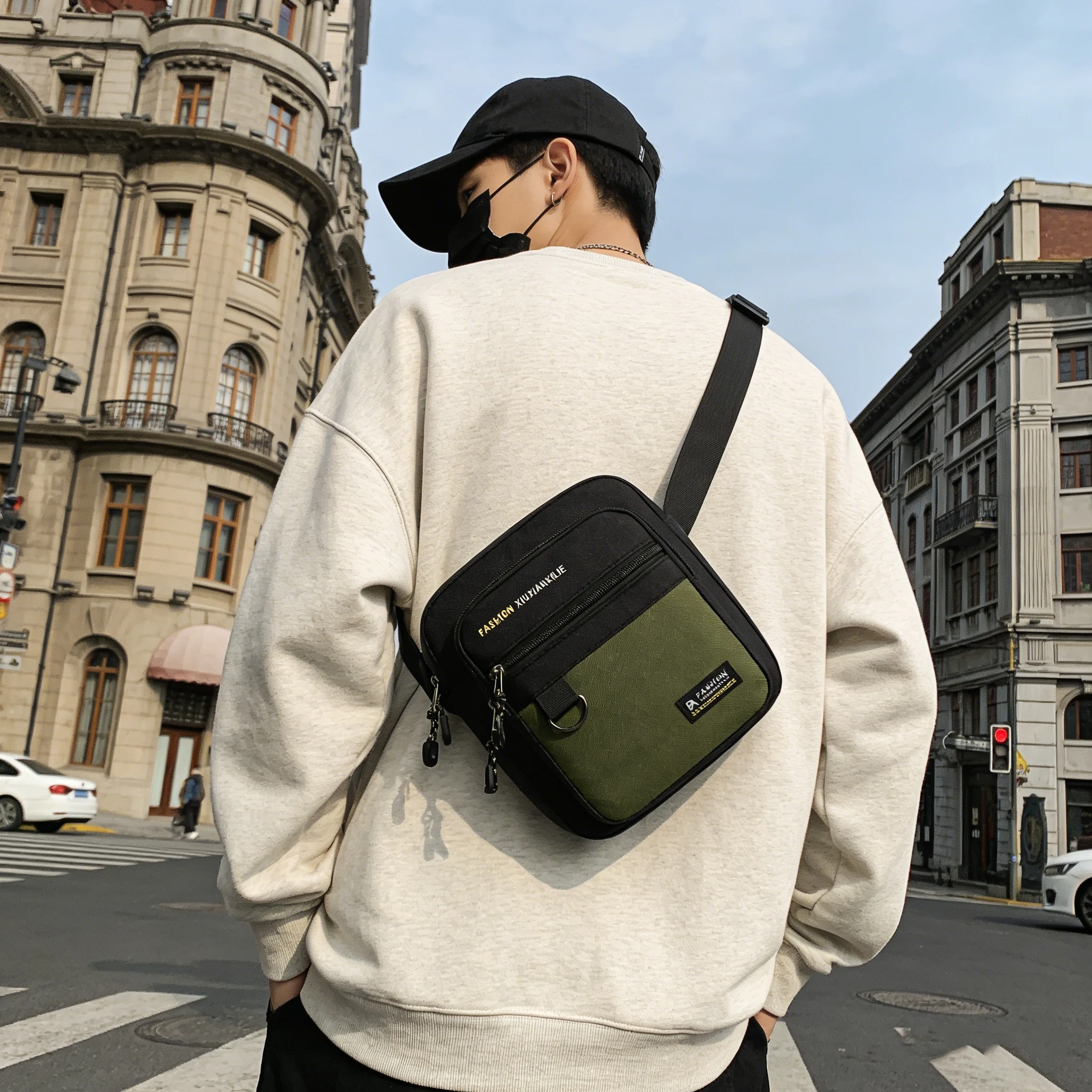 Custom Men's Minimalist Chest Waterproof Outdoor Backpack Geometric Patterned Sling Unisex Softback Compatible Shoulder Bag