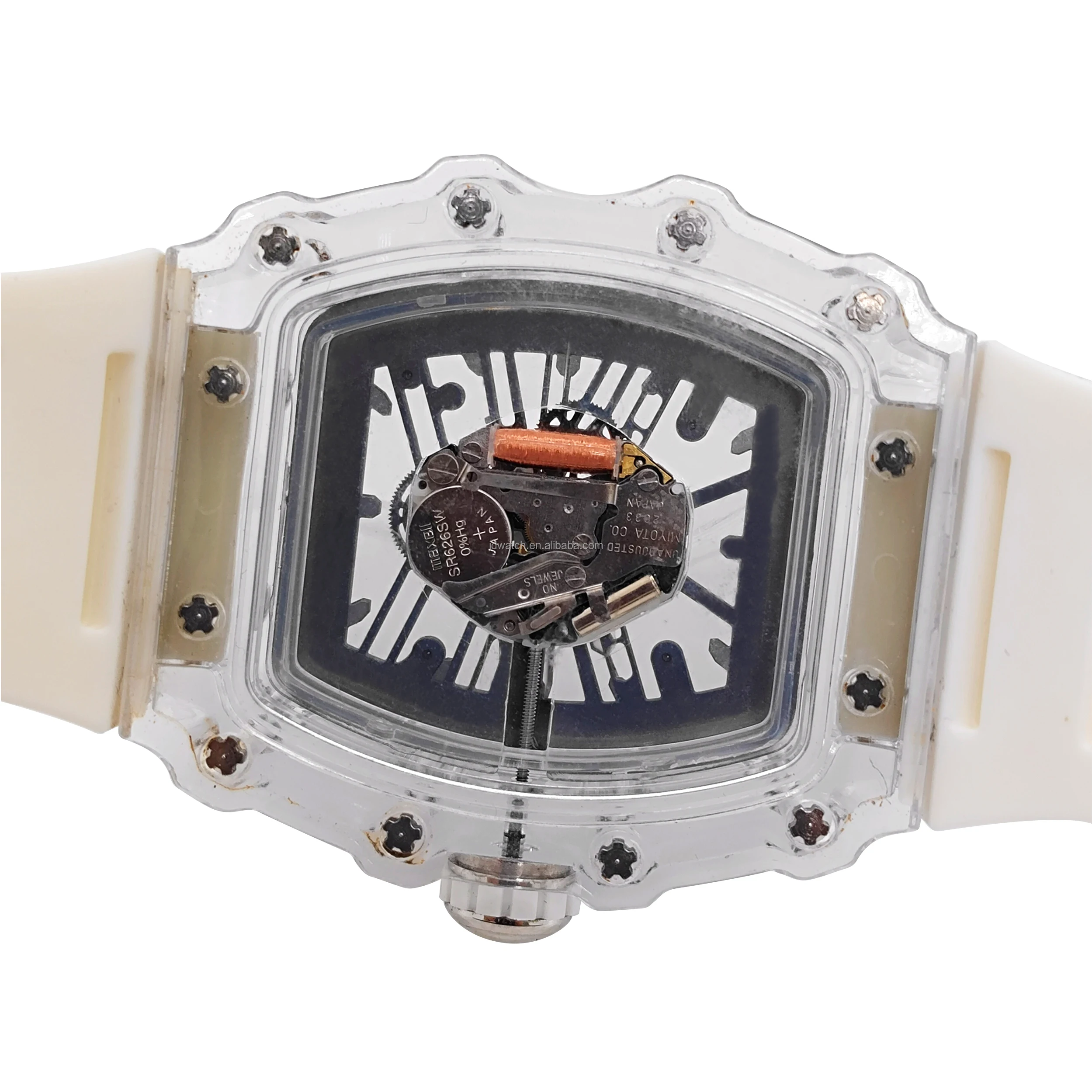 Futuristic Transparent Skeleton Watch with Tonneau Case