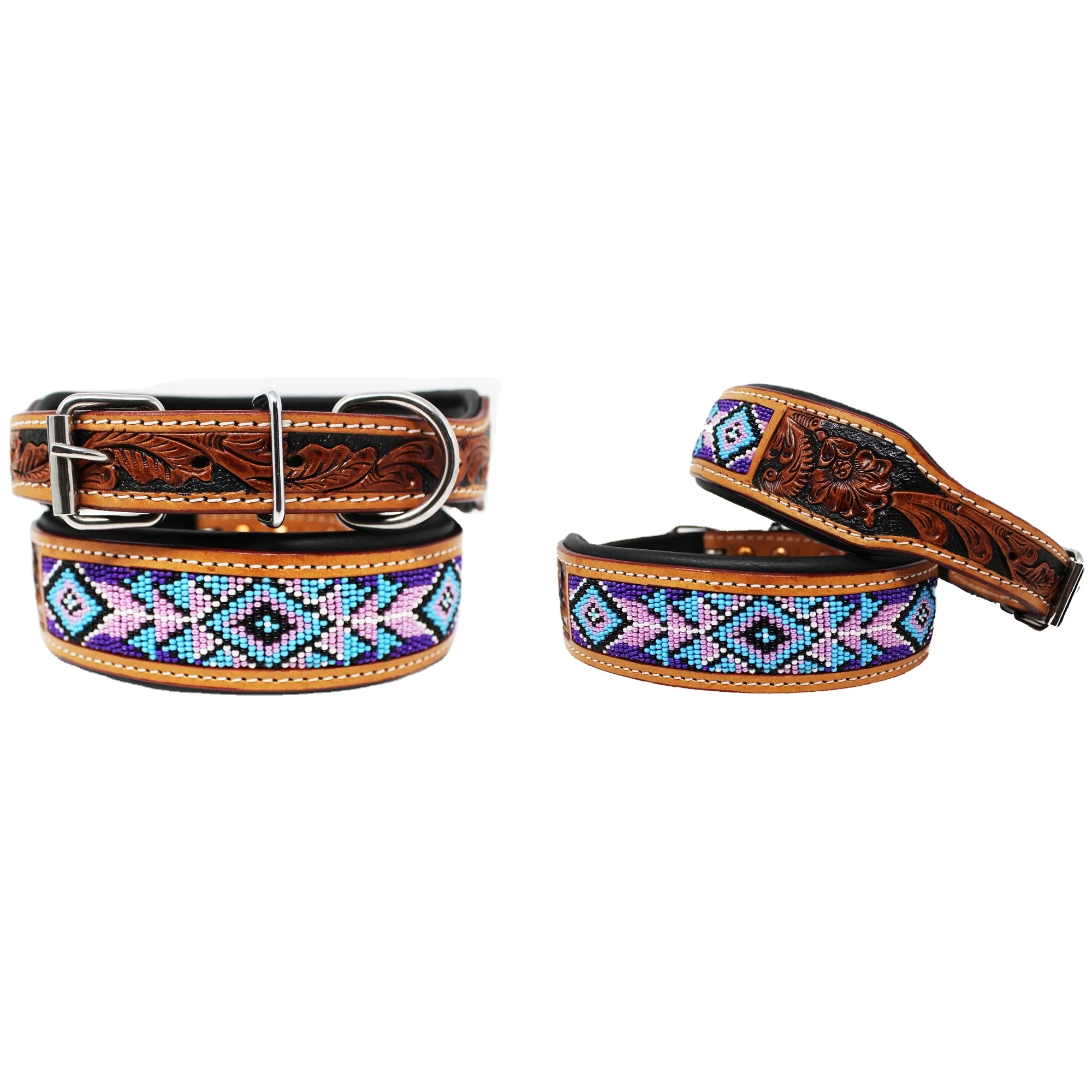 Best Selling Imported Cow Leather Made Soft Padded Beaded Dog Collar