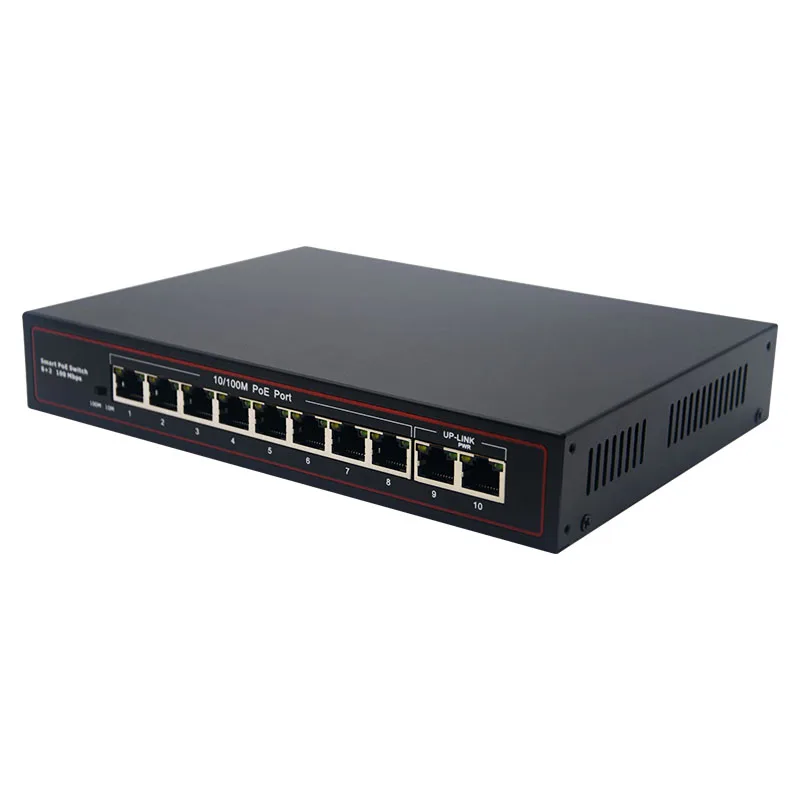 Công tắc POE không quản lý OEM/ODM 12V/24V 10/100Mbps 8 cổng PoE với 2 cổng uplink 10/100Mbps