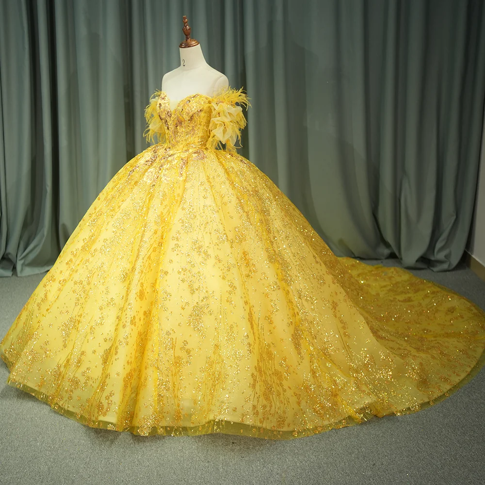 Jancember 6540 Generous Light Yellow Feather Puffy Quinceanera Dresses for  Girls| Alibaba.com