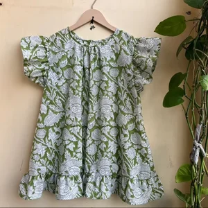 Hand Block Printed Top Summer Cotton Top Women Handmade Cotton Blouse Floral Print Short Sleeve Casual Top Gift For Her