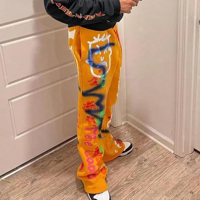 Custom Heavyweight Flared Sweat Pants Oversized Graffic Printed Thick Fleece Cotton French Terry Flaired Sweatpants Men gallery 3