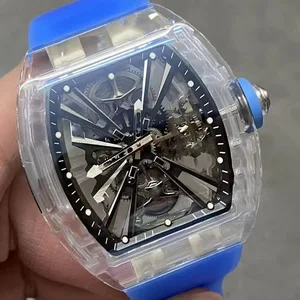 2026 New Business Casual Luxury Men's Mechanical Watch with Skeleton Design Transparent Case Blue Silicone Strap High-End Watch