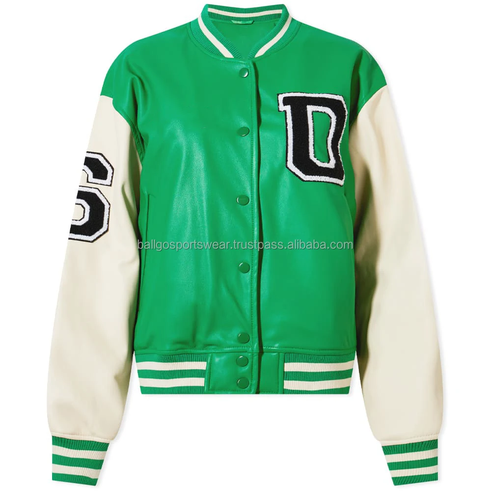 Women Crop Letterman Jacket With Custom Logo Baseball Style Jackets For