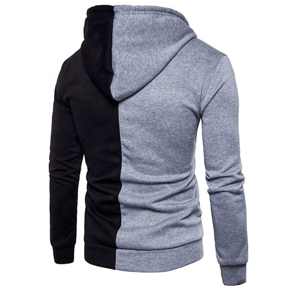 Mens Custom Brand Simple Stylish Warm Long Sleeve Kangaroo Pockets Two Tone Zipper Hoodie
