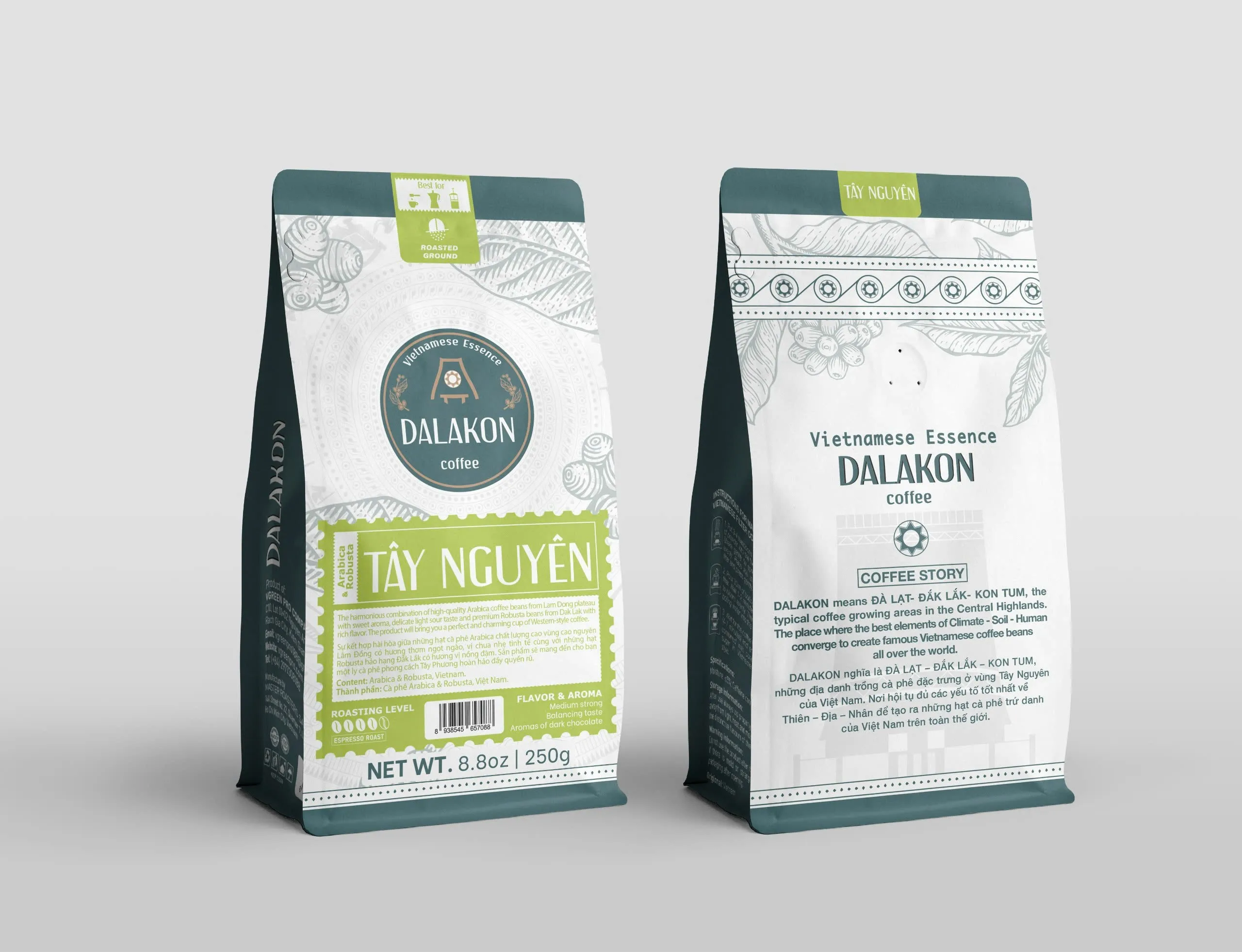 Tasty DALAKON Tay Nguyen Whole Bean Coffee Italian Roast Liberica Blend Mellow Taste Grade 1 500g Bag 24 Months Shelf Life
