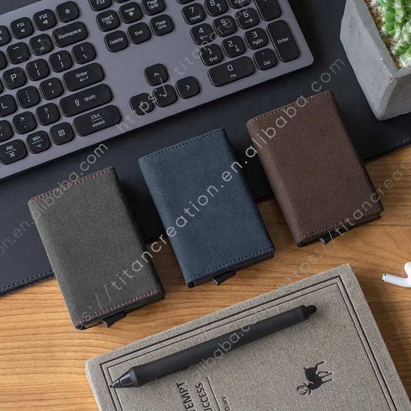 TILONSTAR TVC203a Pop up Wallet Automatic RFID Alcantara Leather Aluminum Card Holder