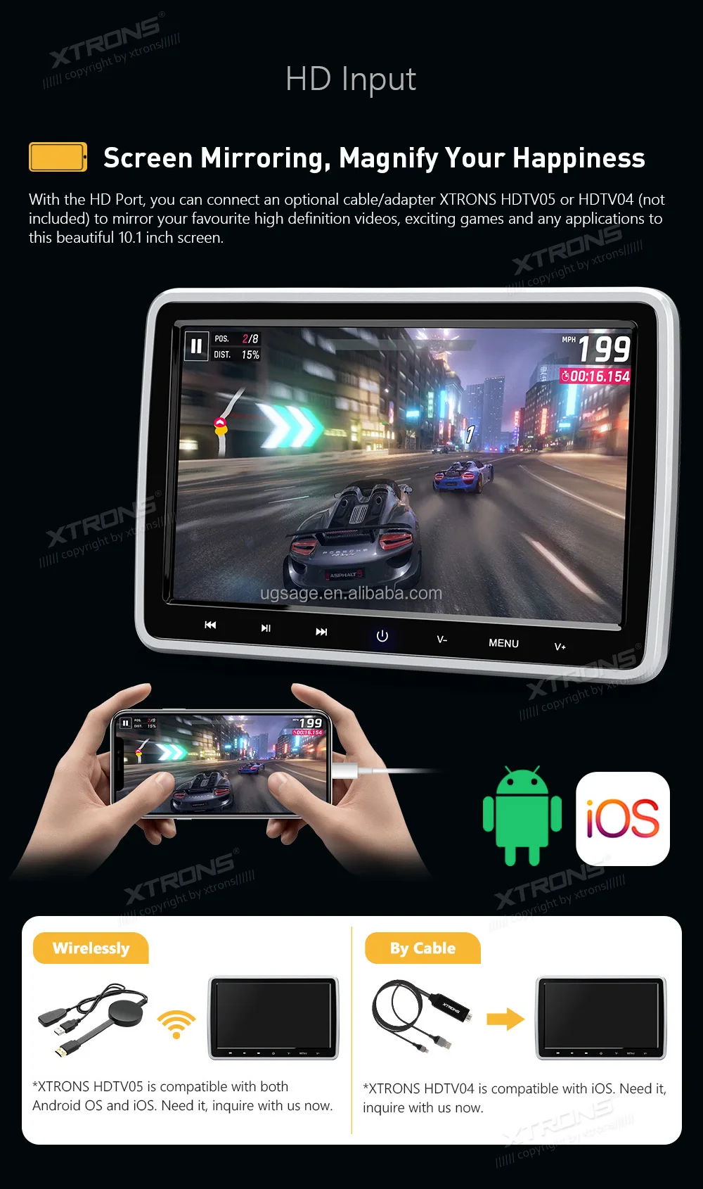 Xtrons 10.1" Digital Tft Screen Car Clipon Headrest Dvd Player For All