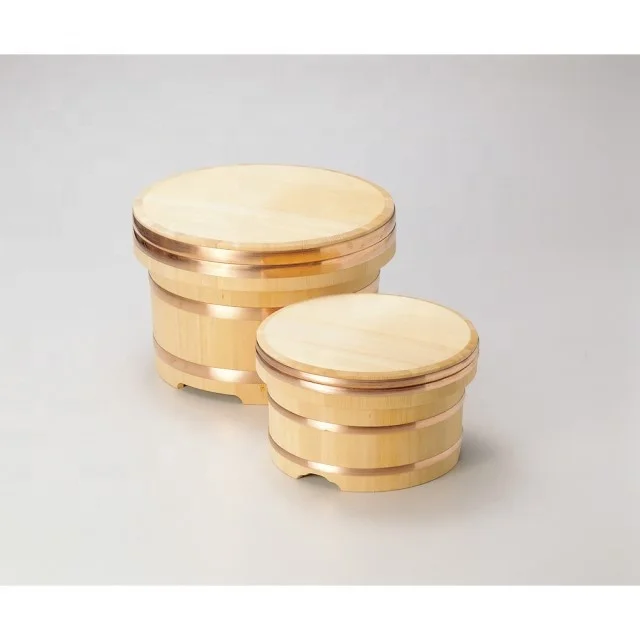 Shimizu Mokuzai Kiso Sawara Cypress Rice Bucket (Edo Style) - 18cm Diameter, 13cm Height, Holds ~3 Cups | Traditional Japanese Wooden Rice Container