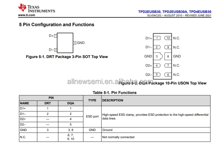 Hot sale Original TPD2EUSB30ADRTR TVS DIODE 3.6VWM 8VC 8V Clamp 1A (8/20us) Ipp Tvs Diode Surface Mount SOT-3 General Purpose