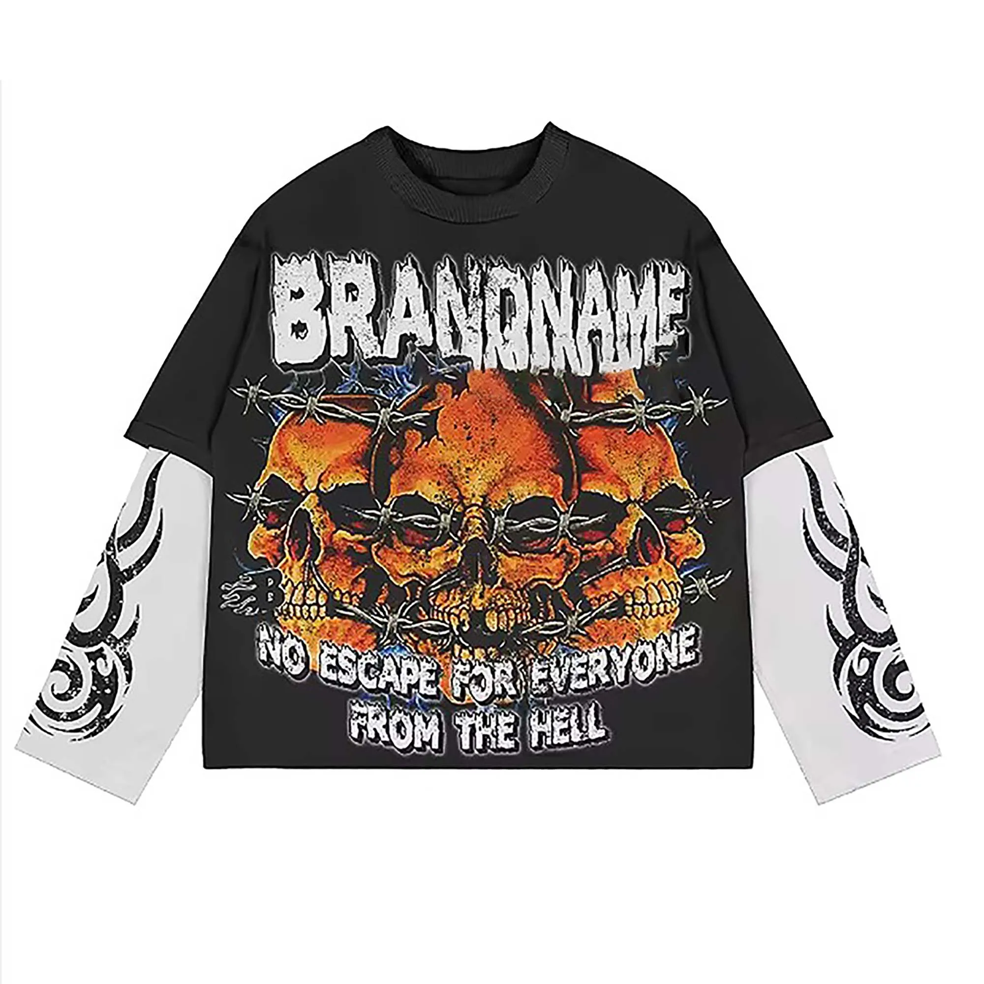 New Custom Oversized Distressed T Shirt New Trendy Look Graphic Print Double Layer Long Sleeve T Shirt For Women Fashion Wear