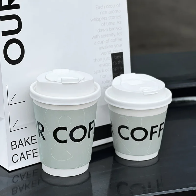 Biodegradable Custom Print 8oz 12oz 16oz White Paper Cup Takeaway Disposable Double Wall PE Coated Tea Paper Coffee Cup With Lid manufacture