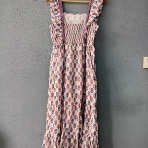 Handmade Indian Maxi Dress Hand Block Printed Cotton Tier Dress Woven and Breathable And Eco-Friendly Floral Print Long Dress